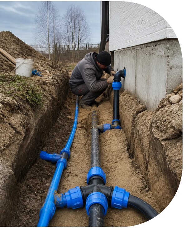 Монтаж наружного водопровода на участке под ключ в Долгопрудном